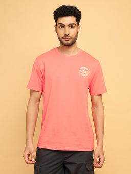 Wrangler - Men Printed Pink Crew Neck Relaxed Fit T-Shirt