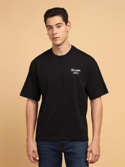 Wrangler - Men Printed Black Crew Neck Relaxed Fit T-Shirt