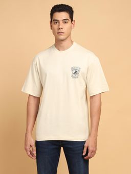 Wrangler - Men Printed Beige Crew Neck Oversize Fit T-Shirt
