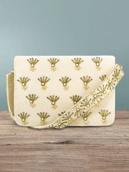 Peora - Cream-Coloured Embellished Purse Clutch -C86CRM