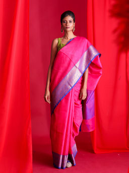 Beatitude - Pink Woven Banarasi Saree with Unstitched Blouse
