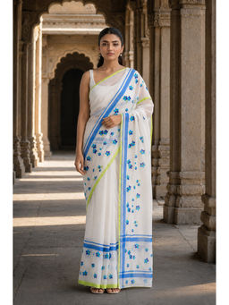 AMRUTKALA SAREES - White Designer Linen Saree with Unstitched Blouse