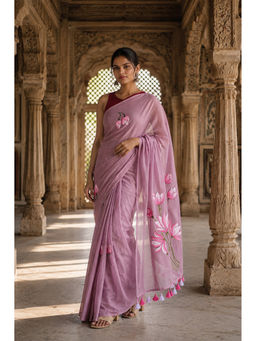AMRUTKALA SAREES - Pink Designer Linen Print Saree with Unstitched Blouse