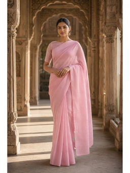 AMRUTKALA SAREES - Pink Designer Linen Woven Saree with Unstitched Blouse