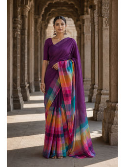 AMRUTKALA SAREES - Purple Designer Linen Checks Saree with Unstitched Blouse