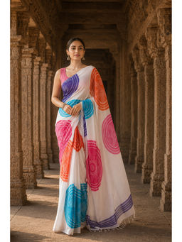 AMRUTKALA SAREES - White Designer Printed Saree with Unstitched Blouse