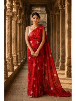 AMRUTKALA SAREES - Red Designer Linen Printed Saree with Unstitched Blouse