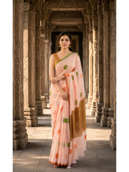 AMRUTKALA SAREES - Peach Designer Linen Floral Saree with Unstitched Blouse