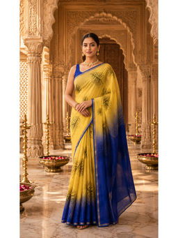 AMRUTKALA SAREES - Yellow Designer Linen Printed Saree with Unstitched Blouse