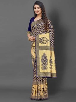 Akhilam - Women Silk Blend Navy Blue Celebrity Saree with Unstitched Blouse