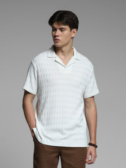 Jack & Jones - White Textured Polo T-Shirt