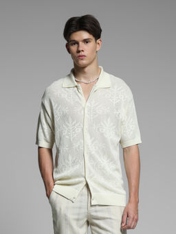 Jack & Jones - White Self Design Shirt
