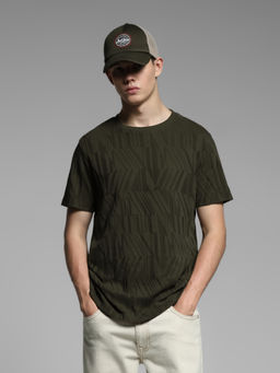 Jack & Jones - Olive Self Design T-Shirt