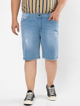 Instafab Plus - Size Men'S Solid & Side Striped Stylish Denim Shorts,Blue