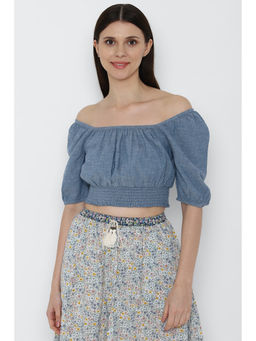 American Eagle - Women Blue Puff-sleeve Crop Top