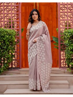 SATRANI - Mauve Silk Printed Saree with Unstitched Blouse