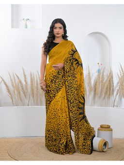 SATRANI - Mustard Khadi Printed Saree with Unstitched Blouse