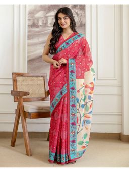 SATRANI - Magenta Silk Printed Bandhani Saree with Unstitched Blouse