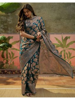 SATRANI - Blue Silk Woven Saree with Unstitched Blouse
