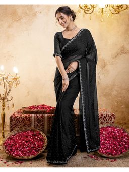 SATRANI - Black Georgette Embellished Saree with Unstitched Blouse