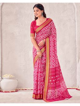 SATRANI - Magenta Cotton Printed Saree with Unstitched Blouse