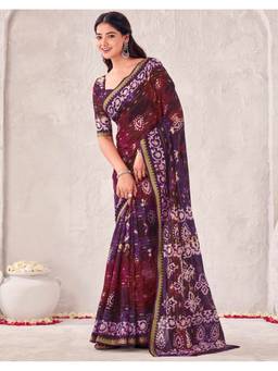 SATRANI - Maroon Cotton Printed Saree with Unstitched Blouse