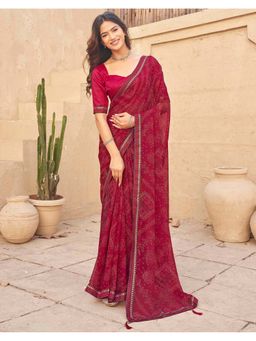SATRANI - Pink Georgette Printed Bandhani Saree with Unstitched Blouse