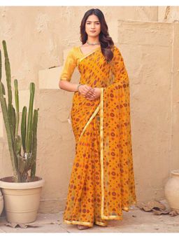 SATRANI - Mustard Chiffon Printed Saree with Unstitched Blouse