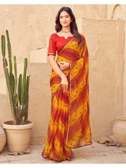 SATRANI - Multi-Color Chiffon Printed Bandhani Saree with Unstitched Blouse