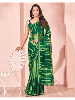 SATRANI - Green Chiffon Printed Saree with Unstitched Blouse