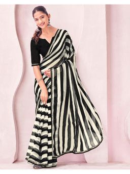 SATRANI - Multi-Color Chiffon Stripes Printed Saree with Unstitched Blouse