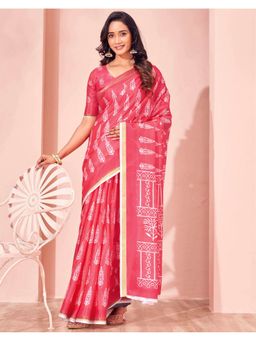 SATRANI - Pink Silk Printed Saree with Unstitched Blouse