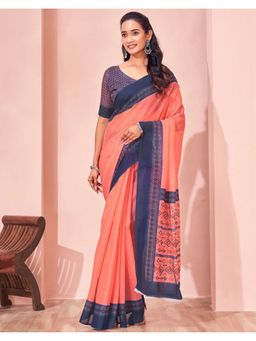 SATRANI - Coral Chanderi Printed Saree with Unstitched Blouse