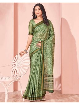 SATRANI - Green Silk Printed Saree with Unstitched Blouse
