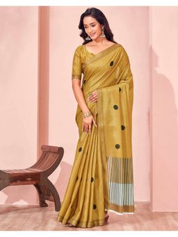 SATRANI - Mustard Silk Stripes Printed Saree with Unstitched Blouse