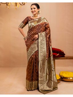 SATRANI - Brown Silk Woven Zari Saree with Unstitched Blouse