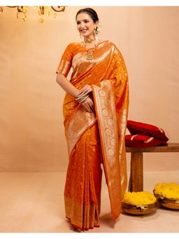 SATRANI - Orange Silk Woven Zari Saree with Unstitched Blouse