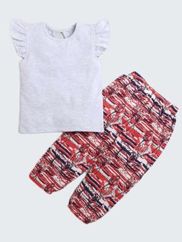 The Magic Wand - Cap Frill Sleeves Solid Top and Printed Pant