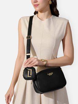 Lavie Luxe - Black Synthetic Leather Solid Slingbag with Coin Pouch