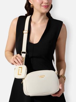 Lavie Luxe - White Synthetic Leather Solid Slingbag with Coin Pouch