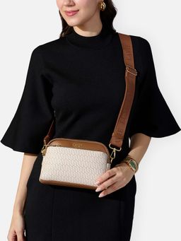 Lavie Luxe - Off White Synthetic Leather Printed Slingbag with Detachable Strap