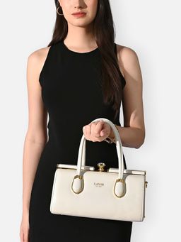 Lavie Luxe - Off White Solid Synthetic Leather Handbag with Detachable Strap