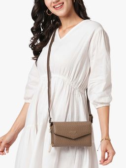 Lavie Luxe - Khaki Printed Synthetic Leather Sling Bag with Detachable Strap