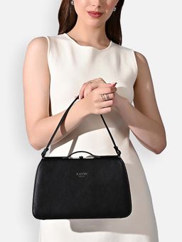 Lavie Luxe - Black Synthetic Leather Solid Handbag with Detachable Strap
