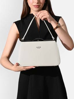 Lavie Luxe - Off White Synthetic Leather Solid Handbag with Detachable Strap