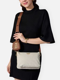 Lavie Luxe - Off White Synthetic Leather Printed Slingbag with Detachable Strap and Coin Pouch