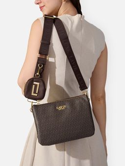 Lavie Luxe - Brown Synthetic Leather Printed Slingbag with Detachable Strap and Coin Pouch
