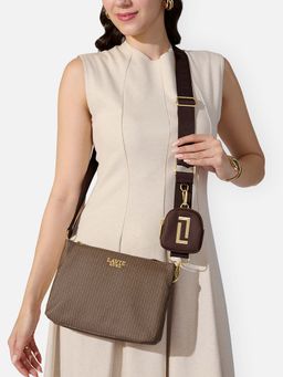 Lavie Luxe - Khaki Synthetic Leather Printed Slingbag with Detachable Strap and Coin Pouch
