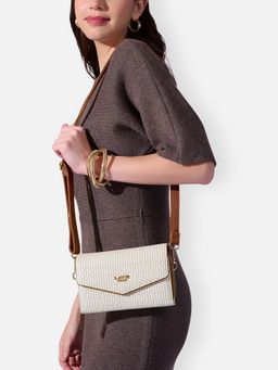 Lavie Luxe - White Synthetic Leather Printed Slingbag with Detachable Strap