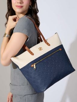 Lavie Signature - Colour block New York Tote Bag -Navy Blue (Large)